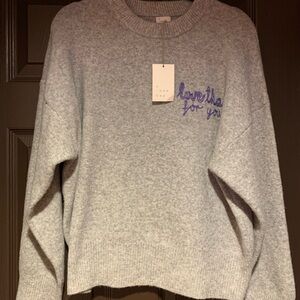 A New Day Gray Sweater with Purple Embroidery “love that for you” grey L